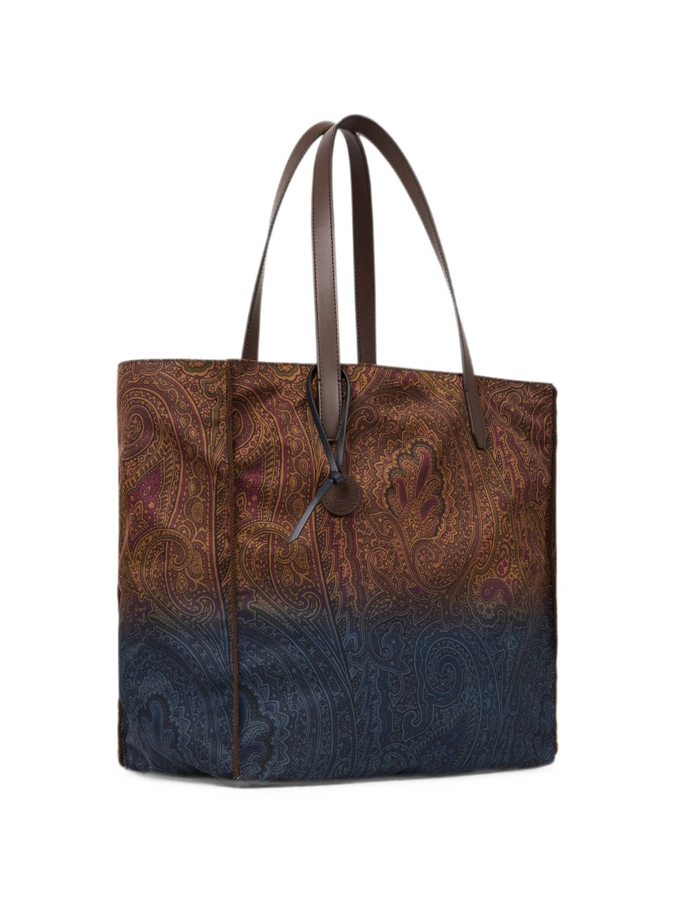 Etro Gradient Paisley Print Tote Bag With Leather Accents Bruin