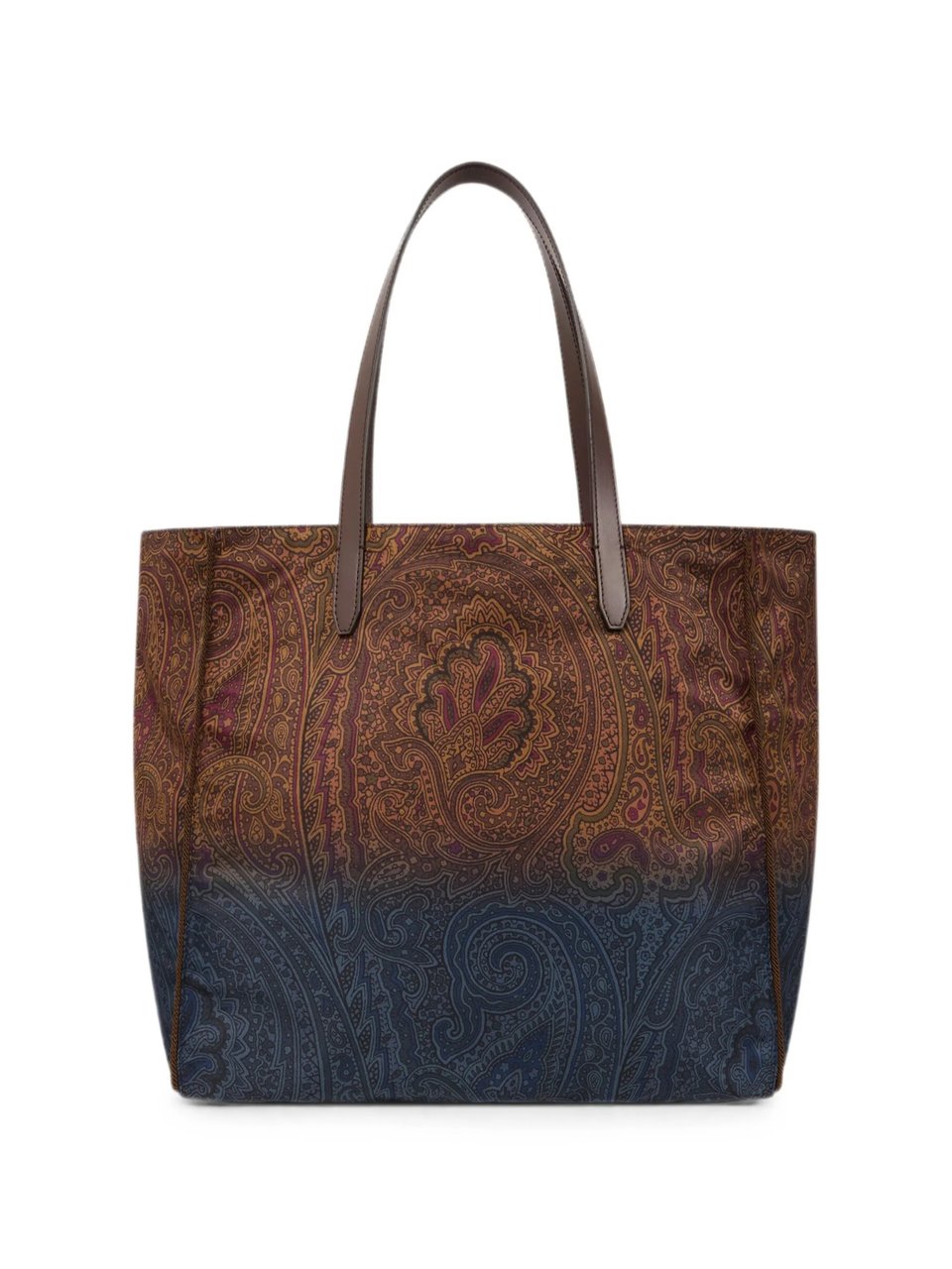 Etro Gradient Paisley Print Tote Bag With Leather Accents Bruin