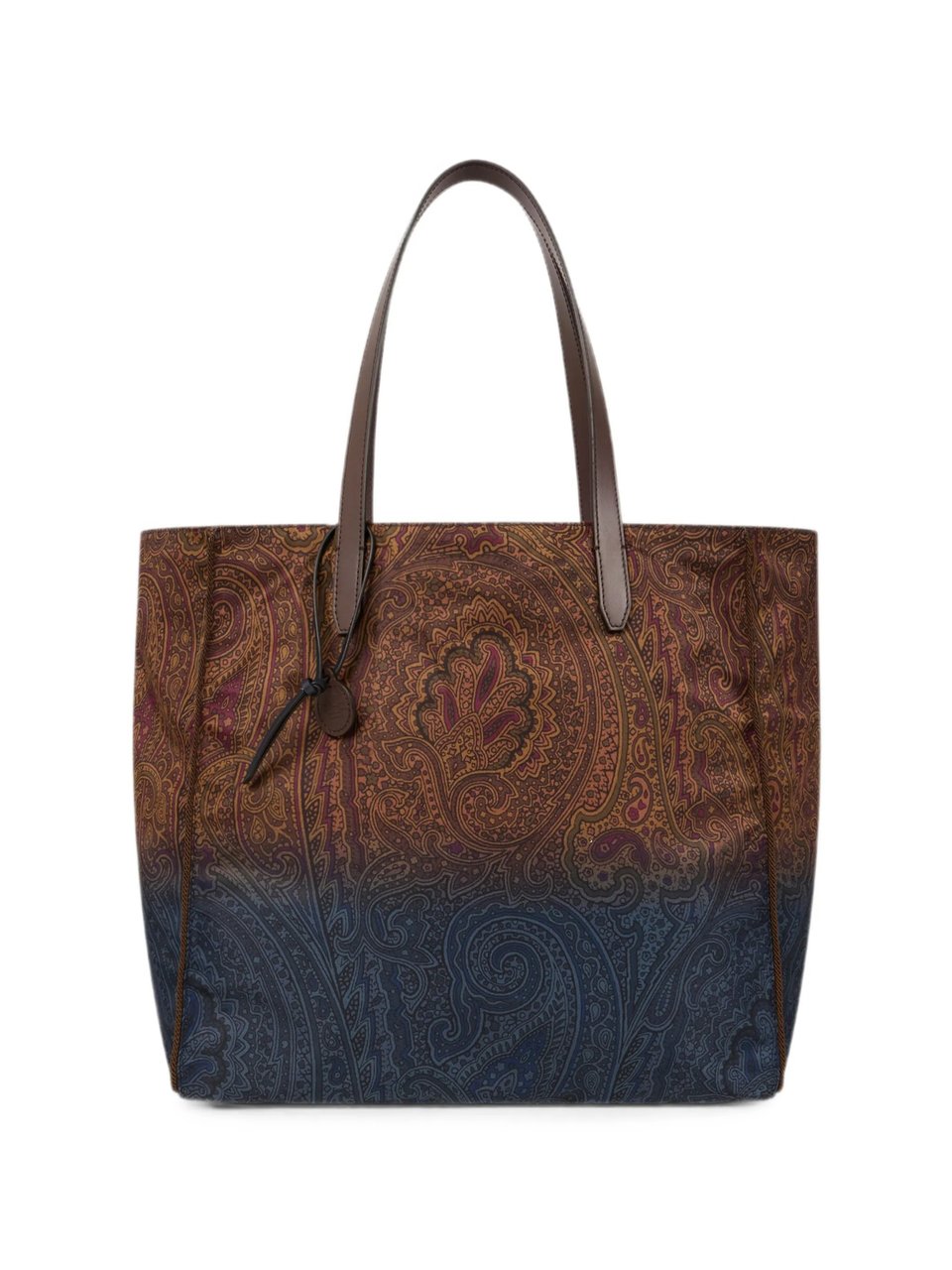 Etro Gradient Paisley Print Tote Bag With Leather Accents Bruin