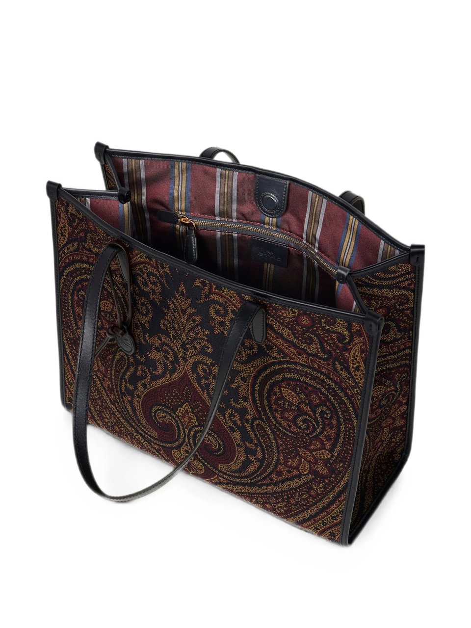 Etro Intricate Paisley Pattern Tote Bag With Leather Handles Maroon