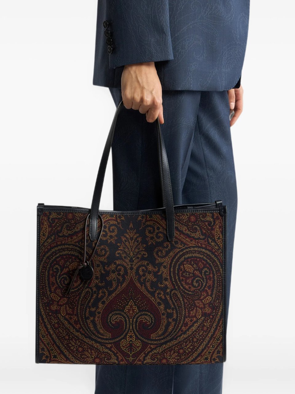 Etro Intricate Paisley Pattern Tote Bag With Leather Handles Maroon