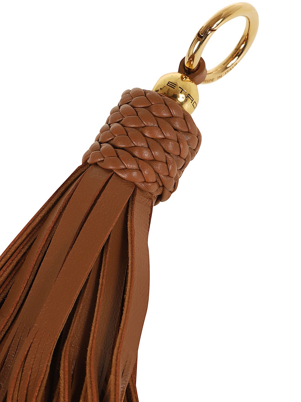 Etro Fringe Leather Charm with Braided Top and Metal Clasp Bruin