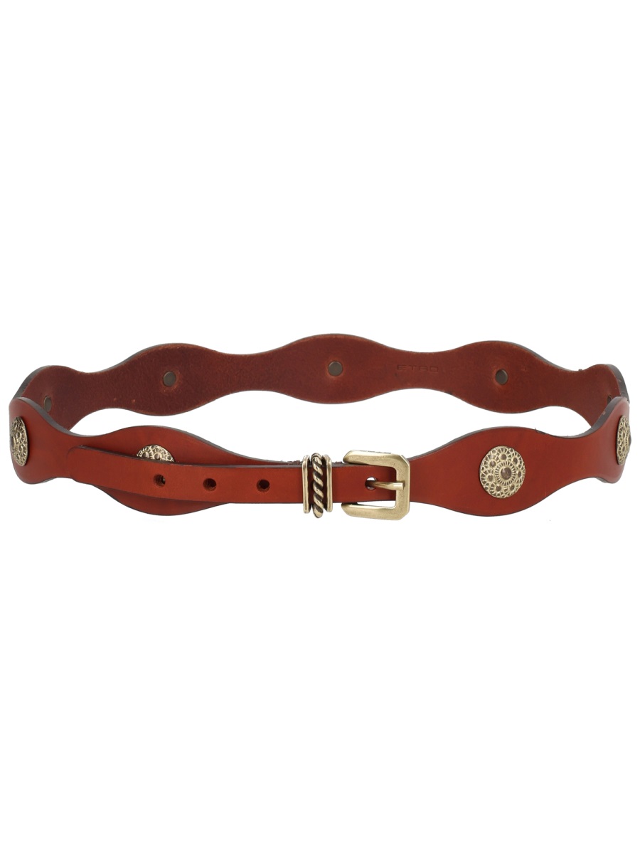 Etro Black Wavy Twisted Buckle Leather Belt Rood