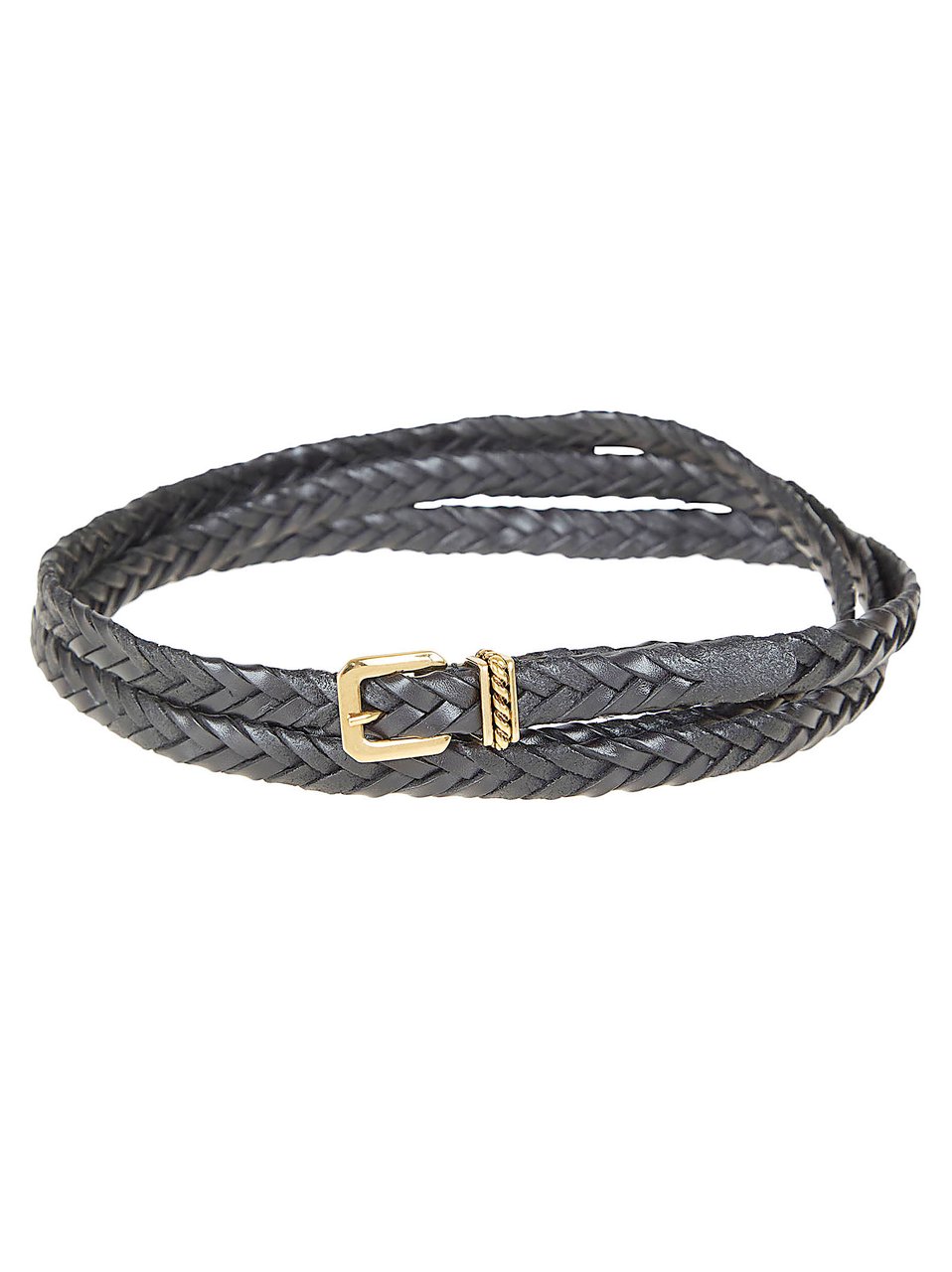 Etro Braided Leather Belt with Gold-Tone Square Buckle Zwart