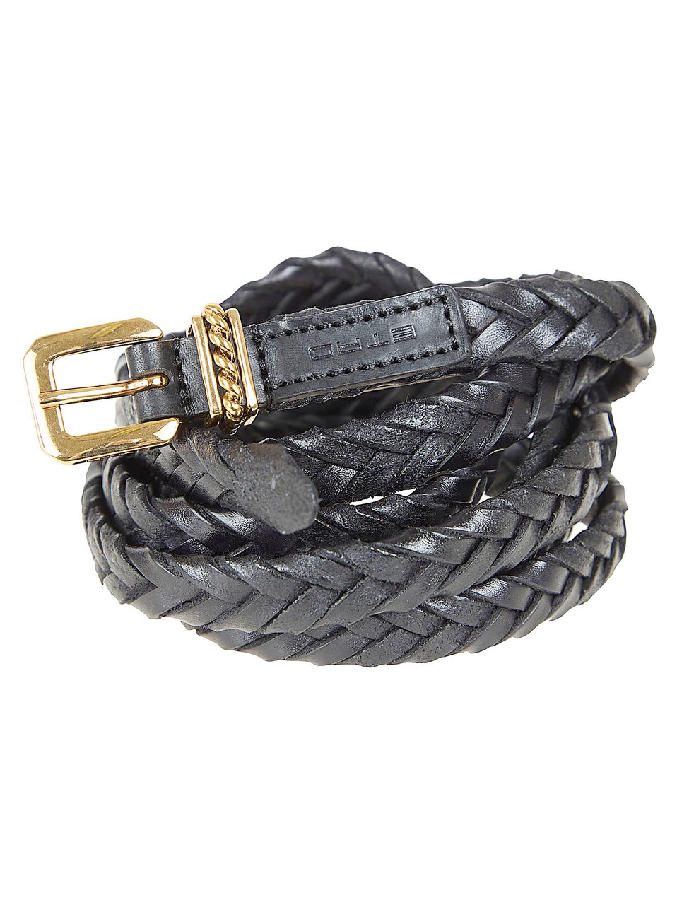 Etro Braided Leather Belt with Gold-Tone Square Buckle Zwart