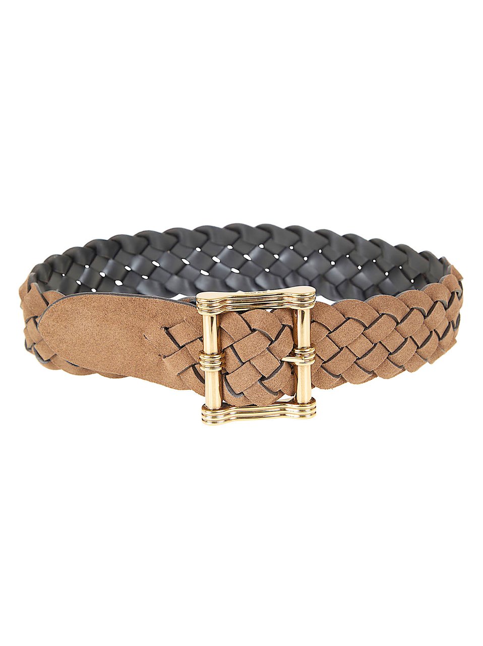 Etro Reversible Woven Suede and Leather Belt with Gold-tone Buckle Bruin
