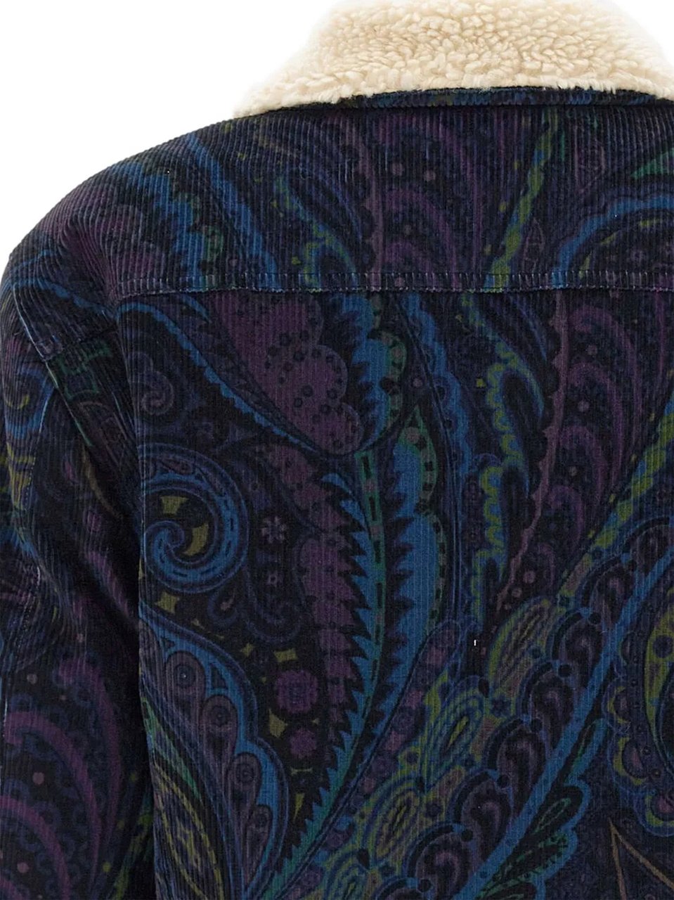Etro Cropped Paisley Pattern Corduroy Sherpa Jacket Zwart