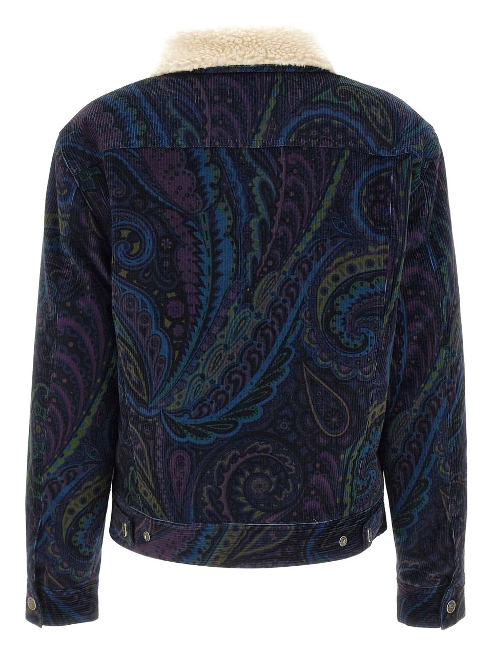 Etro Cropped Paisley Pattern Corduroy Sherpa Jacket Zwart