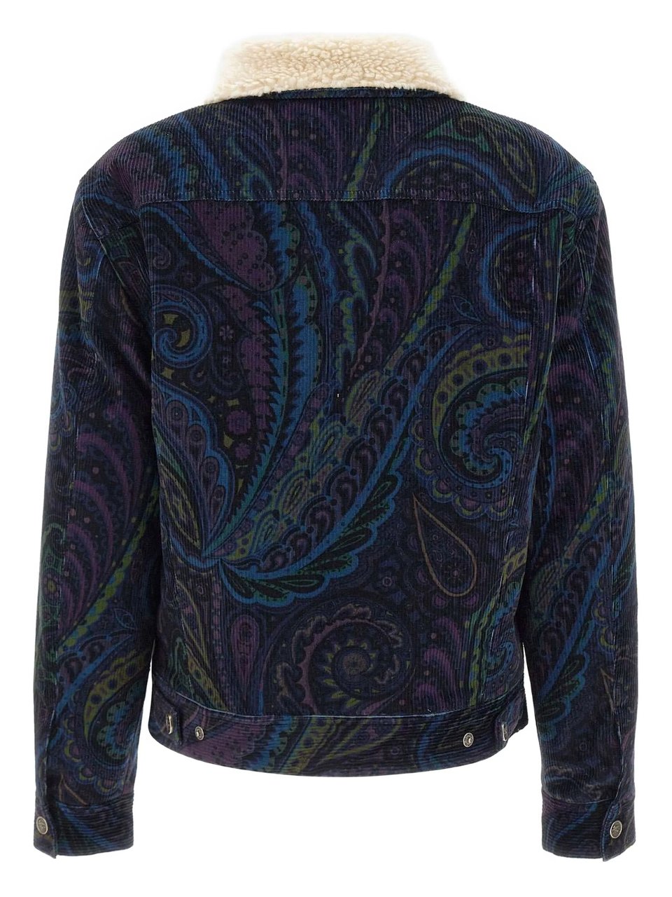 Etro Cropped Paisley Pattern Corduroy Sherpa Jacket Zwart
