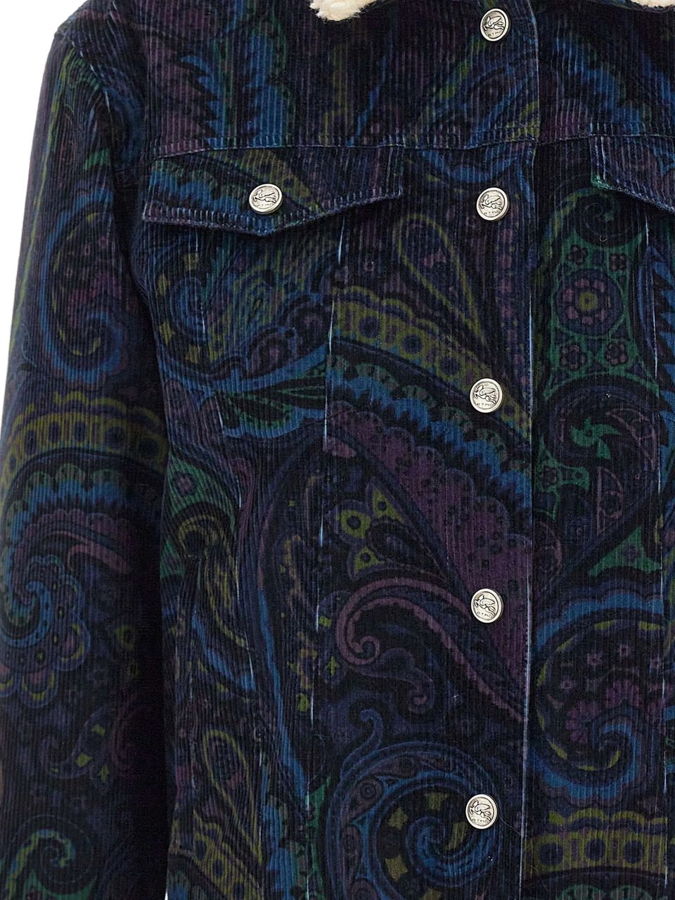 Etro Cropped Paisley Pattern Corduroy Sherpa Jacket Zwart