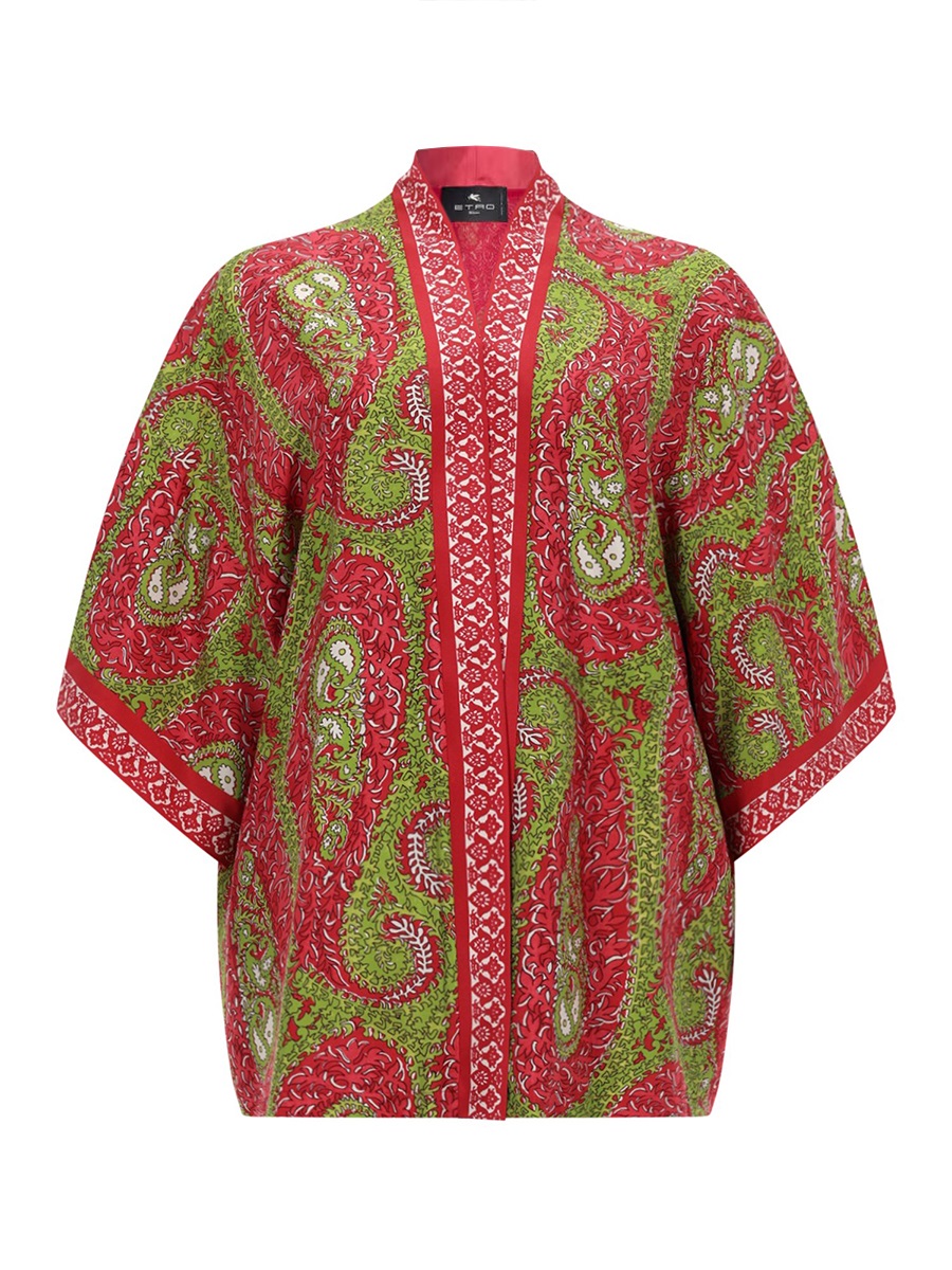 Etro Red Paisley Open Front Silk Jacket Rood