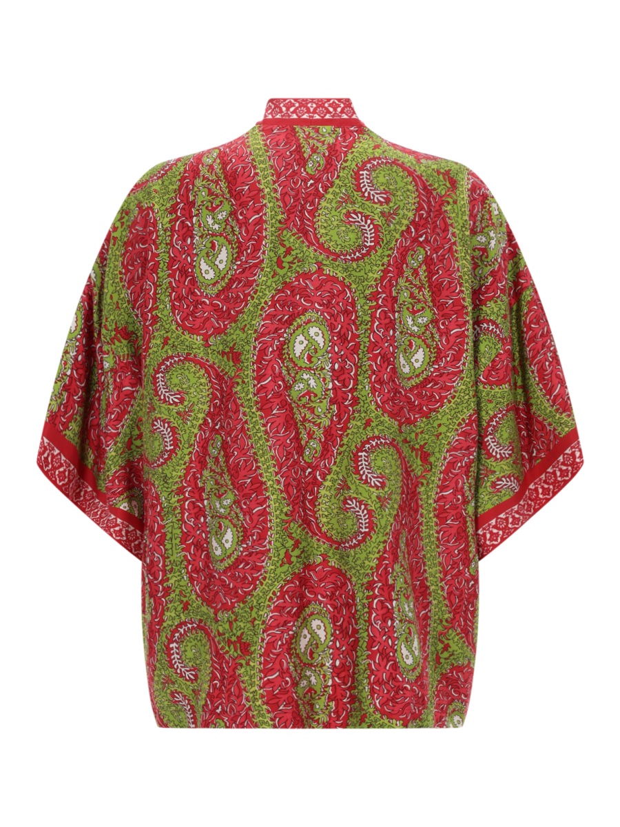 Etro Red Paisley Open Front Silk Jacket Rood