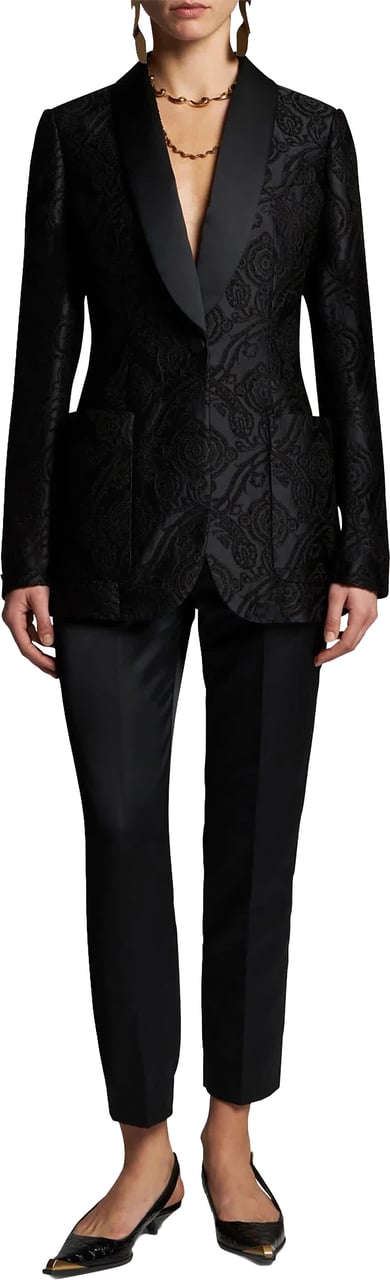 Etro Black Jacquard Paisley Shawl Lapel Blazer Zwart