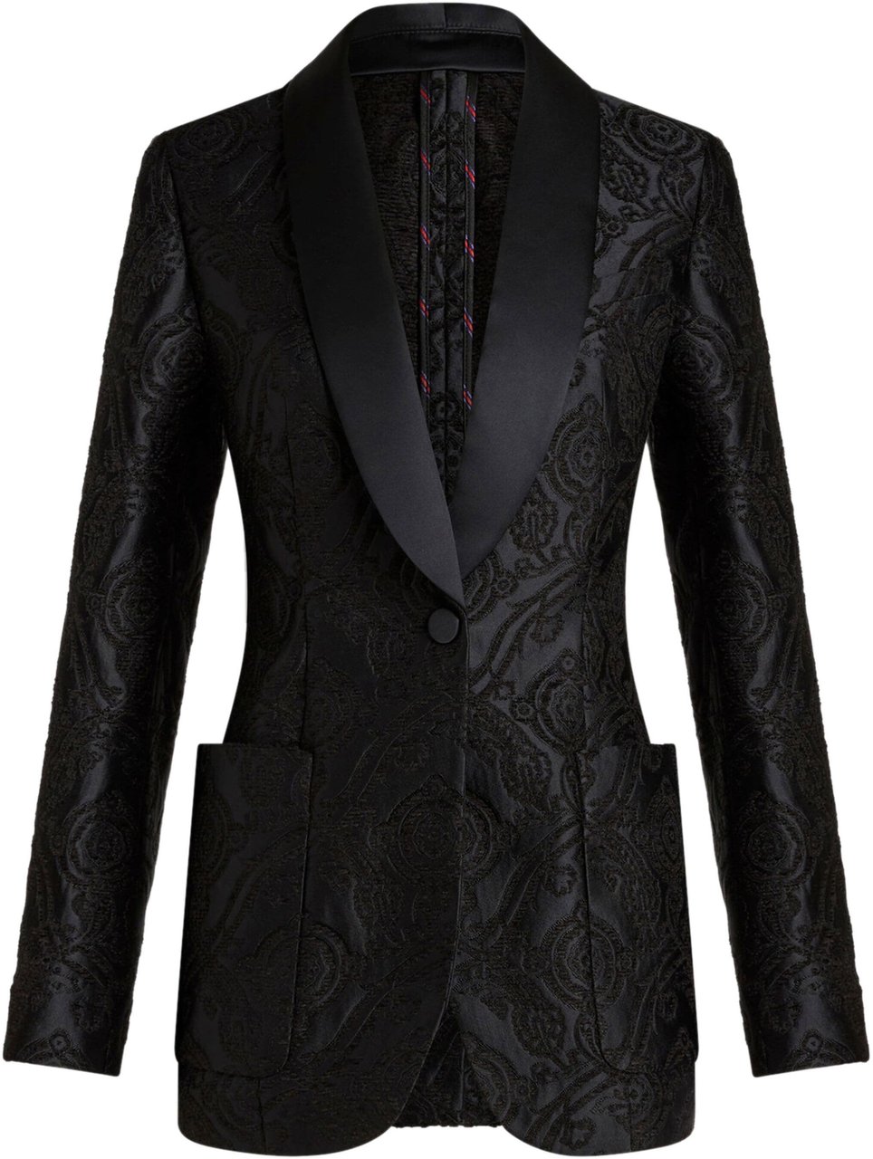 Etro Black Jacquard Paisley Shawl Lapel Blazer Zwart