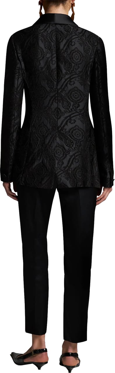 Etro Black Jacquard Paisley Shawl Lapel Blazer Zwart
