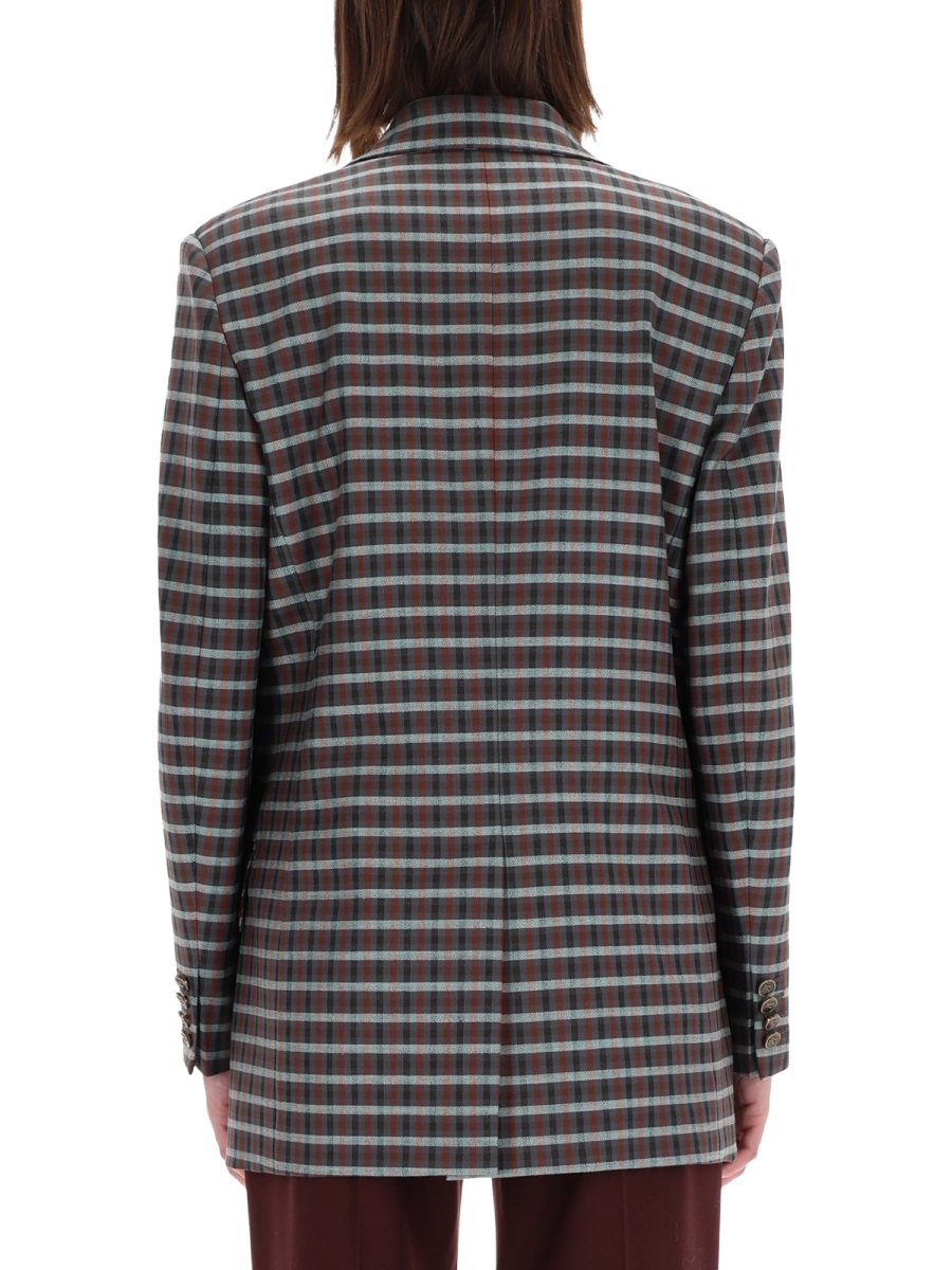 Etro Checkered Double-Breasted Blazer Grijs