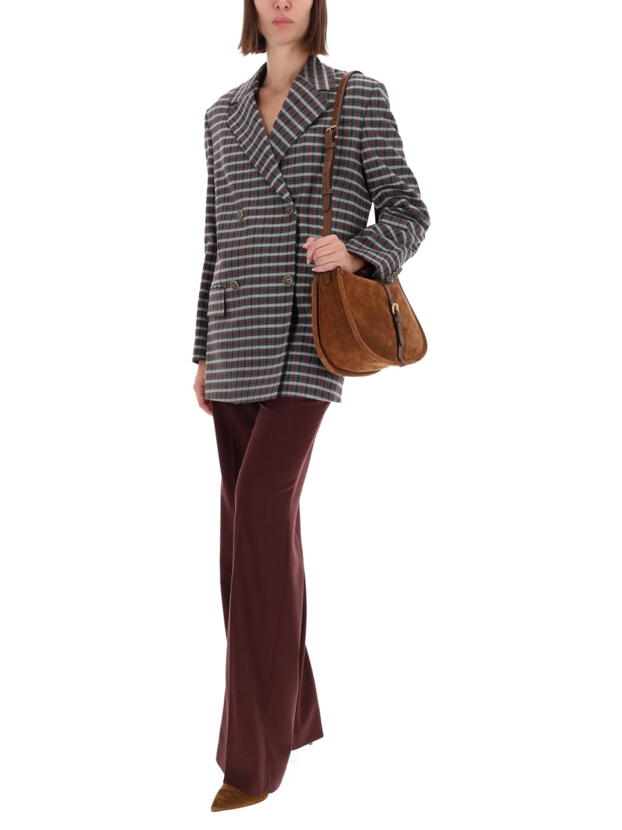 Etro Checkered Double-Breasted Blazer Grijs