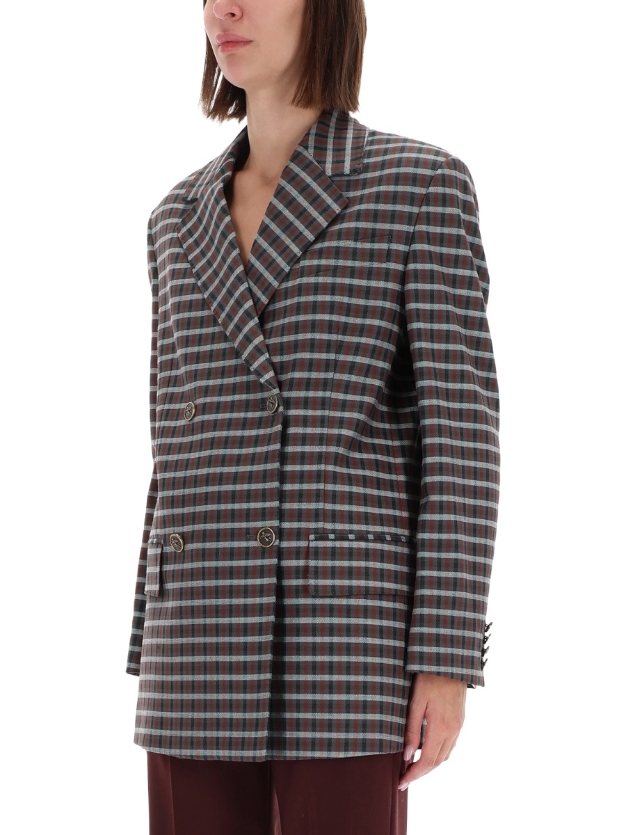 Etro Checkered Double-Breasted Blazer Grijs