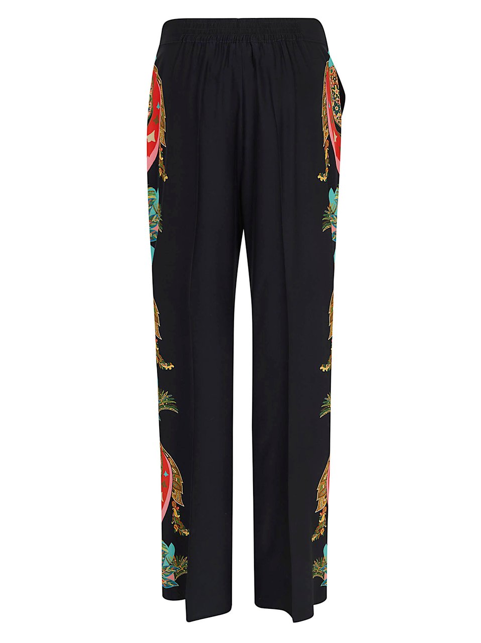 Etro High-Waisted Silk Crepe de Chine Trousers with Paisley Print Zwart