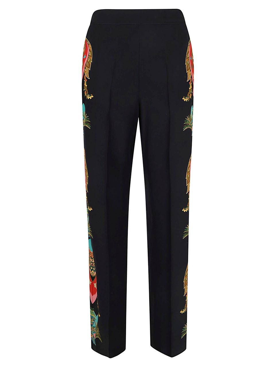 Etro High-Waisted Silk Crepe de Chine Trousers with Paisley Print Zwart