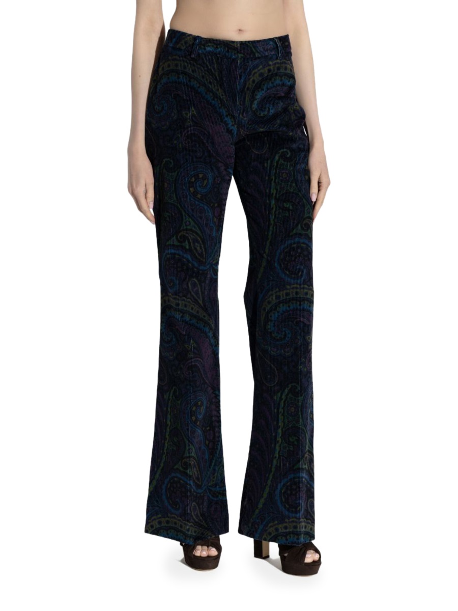Etro Multicolor Paisley Flared Cotton Pants Zwart
