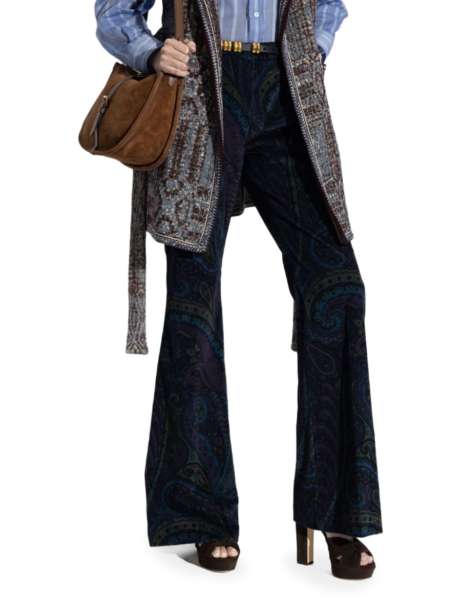 Etro Multicolor Paisley Flared Cotton Pants Zwart