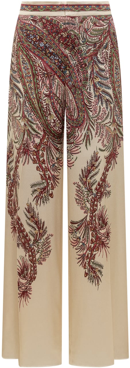 Etro Etro Pantaloni Palazzo in Seta con Stampa Paisley Beige