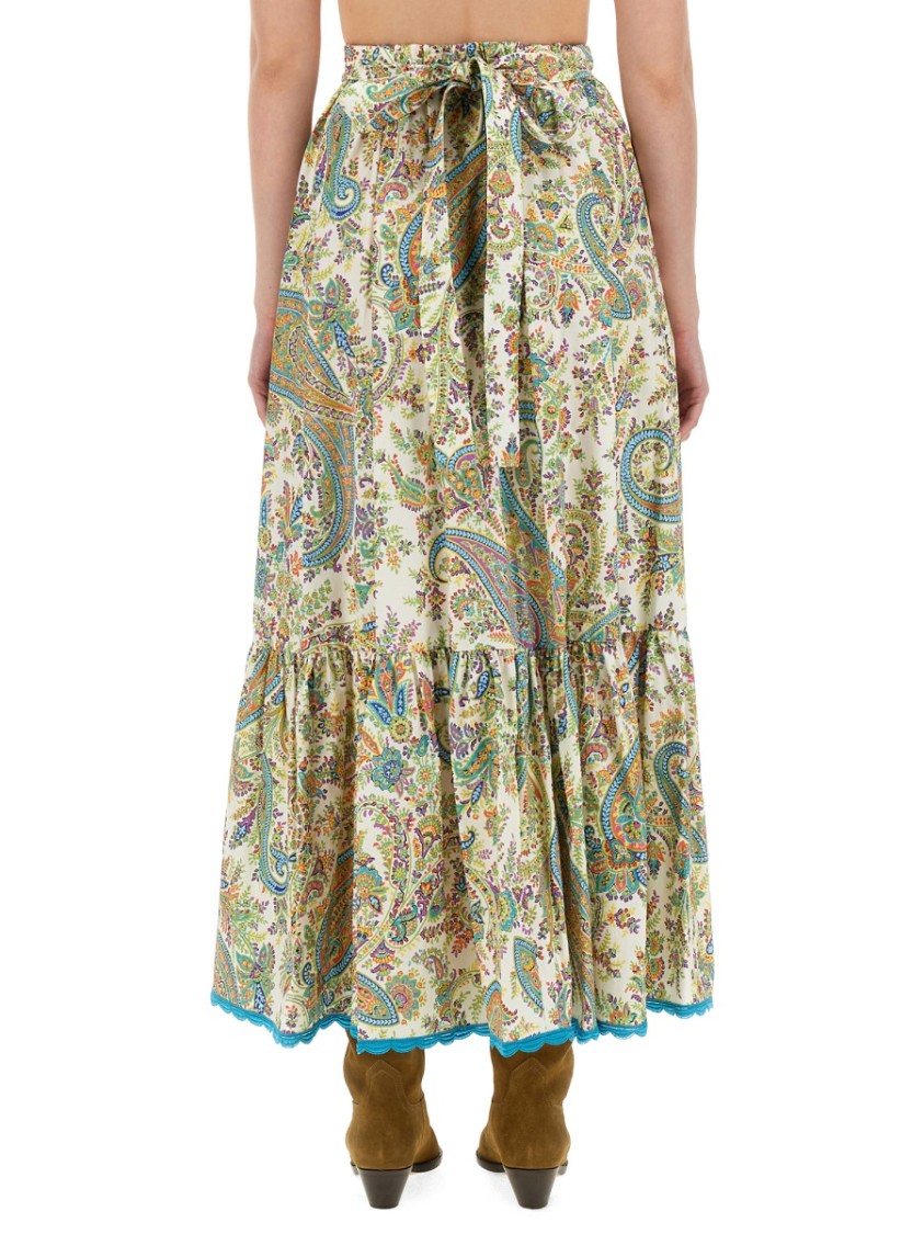 Etro Tiered Paisley Print Long Skirt With Ruffled Hems Groen