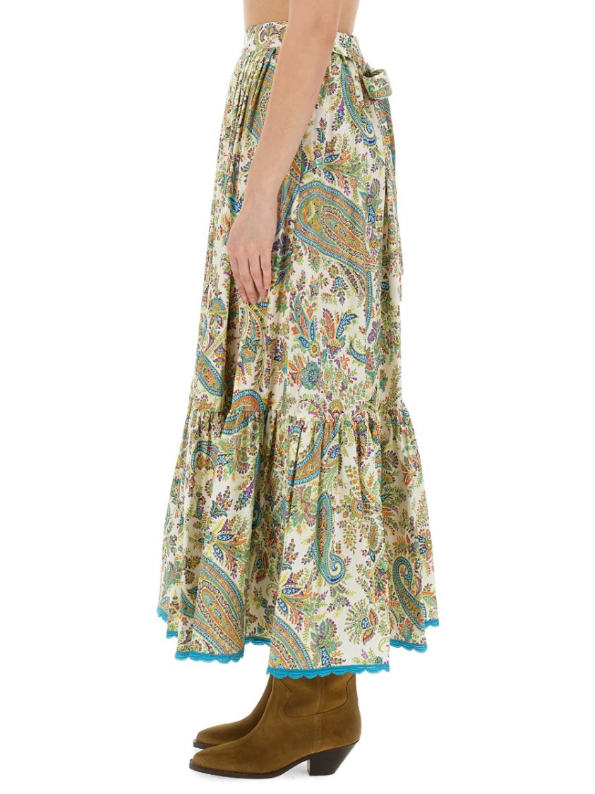 Etro Tiered Paisley Print Long Skirt With Ruffled Hems Groen