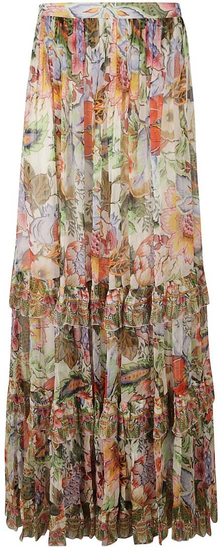 Etro Flowing Silk Skirt With Floral Print Bruin
