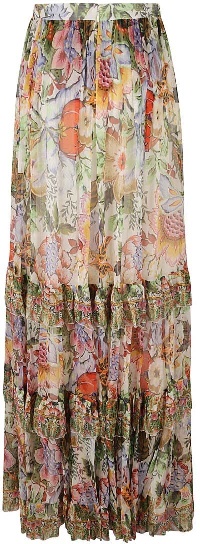 Etro Flowing Silk Skirt With Floral Print Bruin