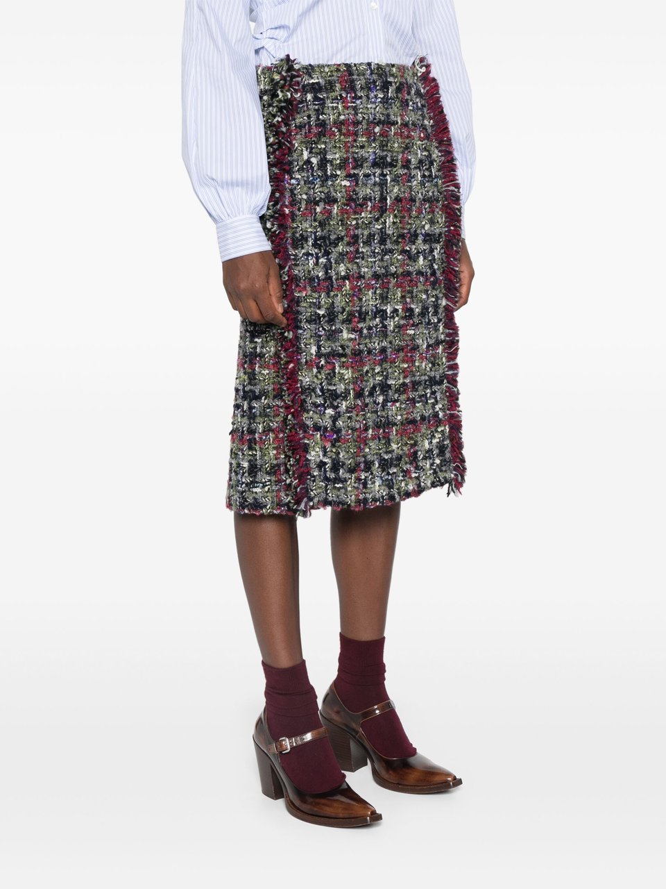 Etro Multicolor Knee-Length Textured Wool Tweed Skirt Grijs