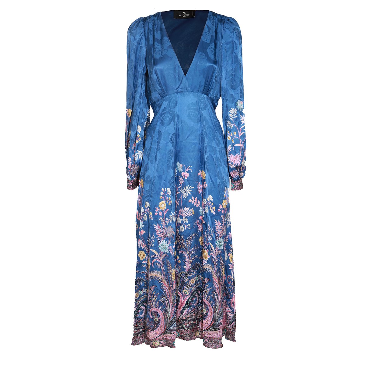 Etro Maxi-Length Floral Print Dress With Deep V Neckline Blauw