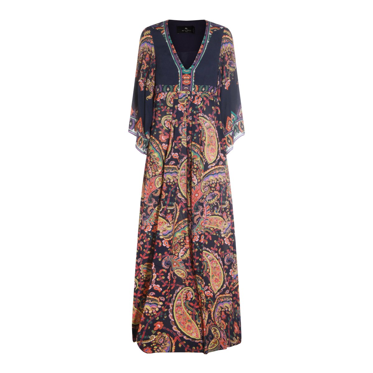 Etro Multicolor Paisley Viscose Maxi Dress With Midi Sleeves Grijs