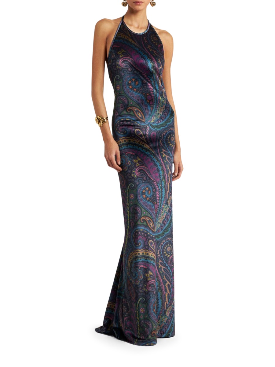 Etro Multicolor Paisley Polyester Maxi Dress Grijs