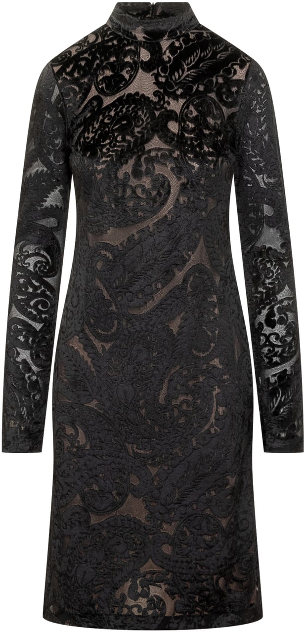 Etro Etro Abito Corto In Velluto Con Motivo Floreale Zwart