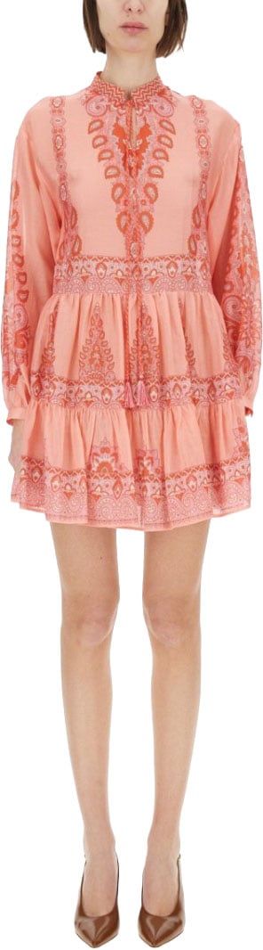 Etro Relaxed Fit Tiered Mini Dress Roze