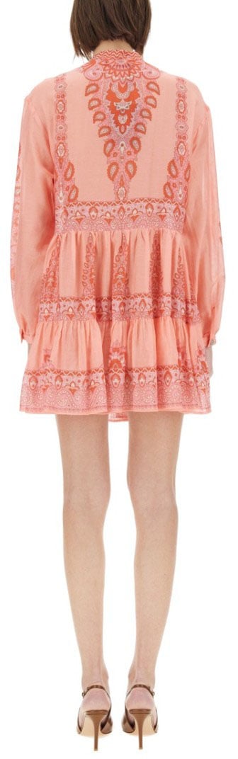 Etro Relaxed Fit Tiered Mini Dress Roze
