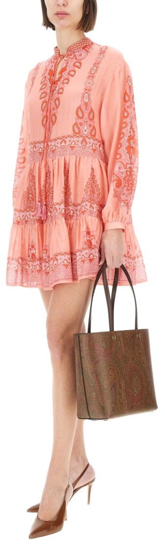 Etro Relaxed Fit Tiered Mini Dress Roze