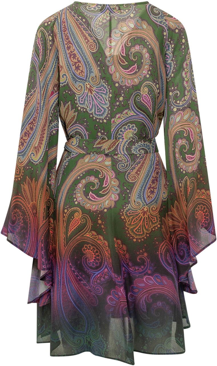 Etro Abito con Maniche Ampie e Cintura Donkergroen