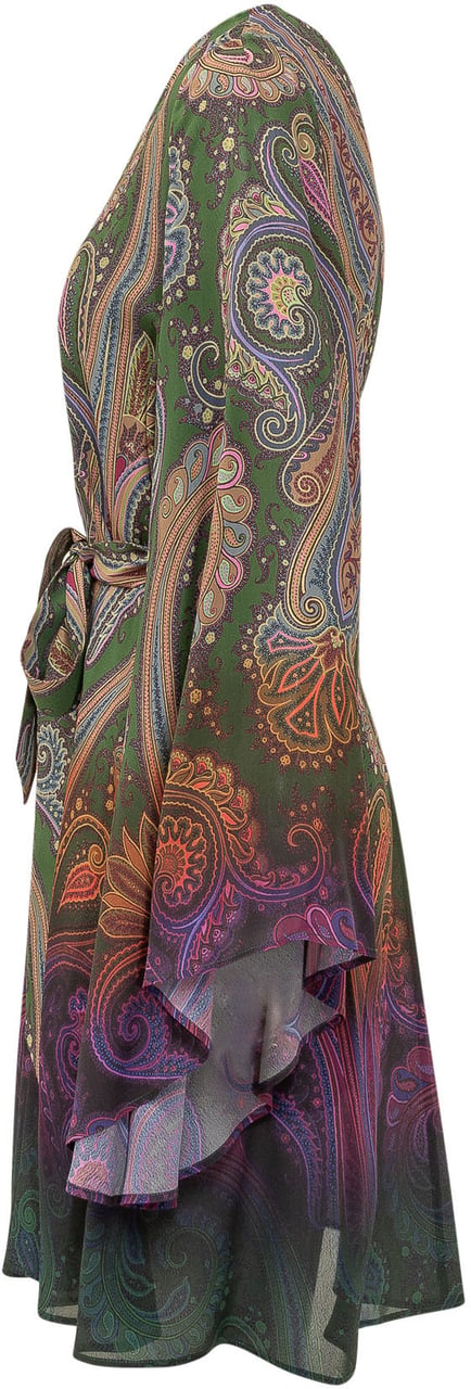 Etro Abito con Maniche Ampie e Cintura Donkergroen