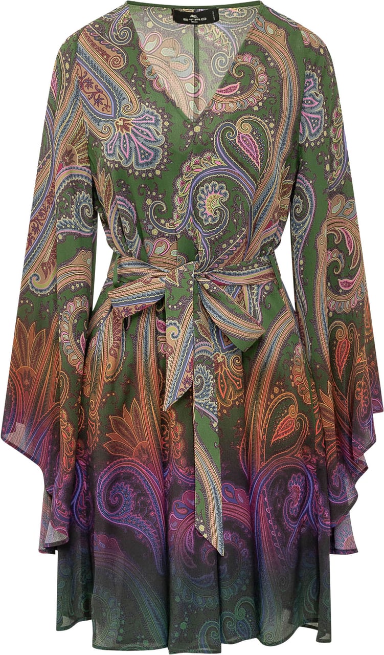 Etro Abito con Maniche Ampie e Cintura Donkergroen