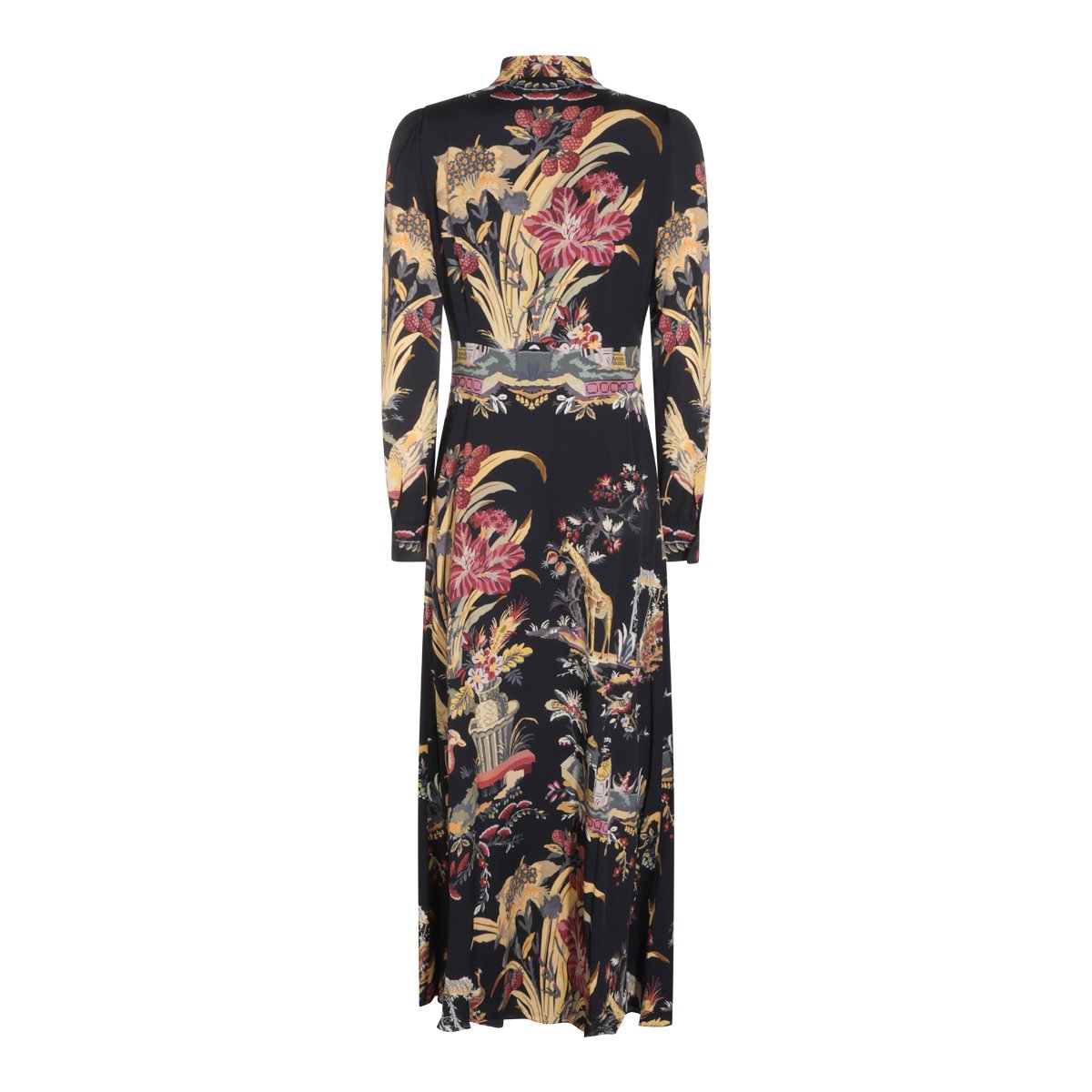 Etro Viscose Maxi Dress With High Collar And Floral Print Zwart