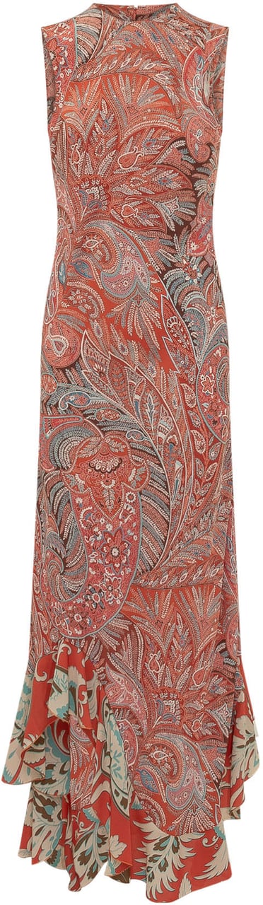 Etro Abito Lungo Senza Maniche con Balza Rood