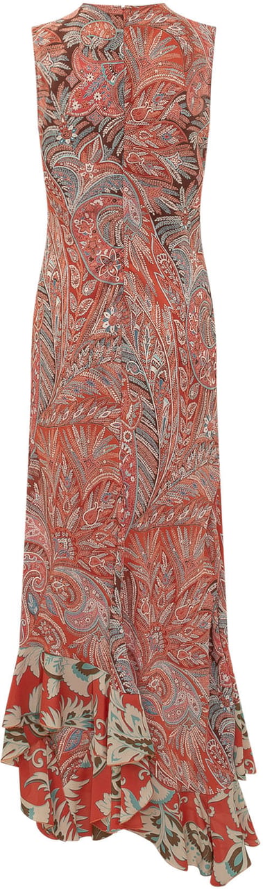 Etro Abito Lungo Senza Maniche con Balza Rood