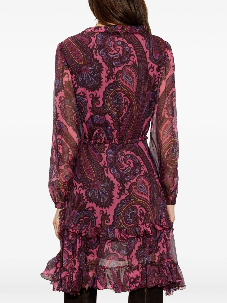 Etro Paisley Print Mini Dress with Sheer Sleeves Zwart