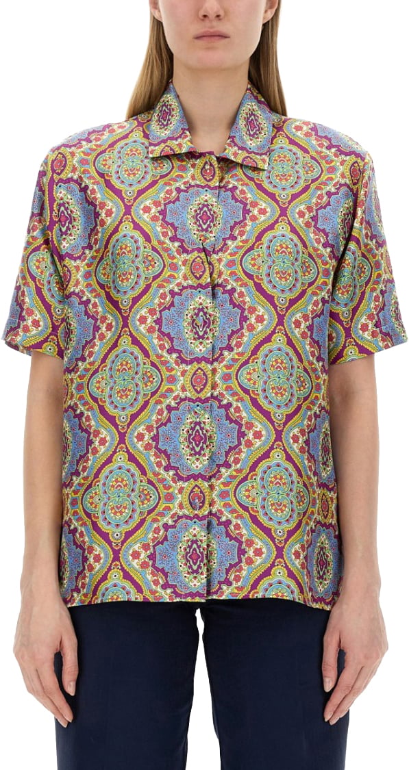 Etro Vibrant Printed Silk Shirt Divers