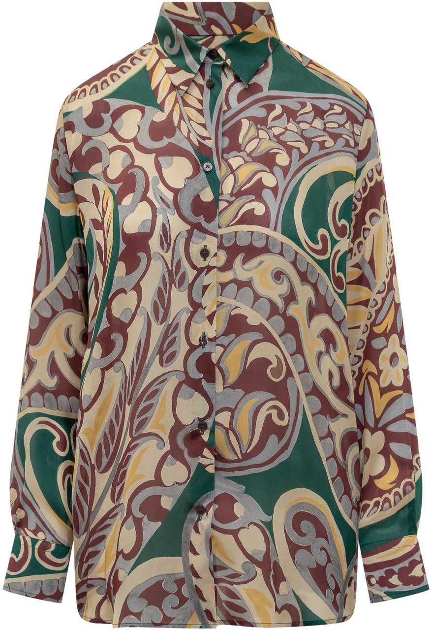 Etro Etro Camicia in Seta con Stampa Paisley Multicolor Divers