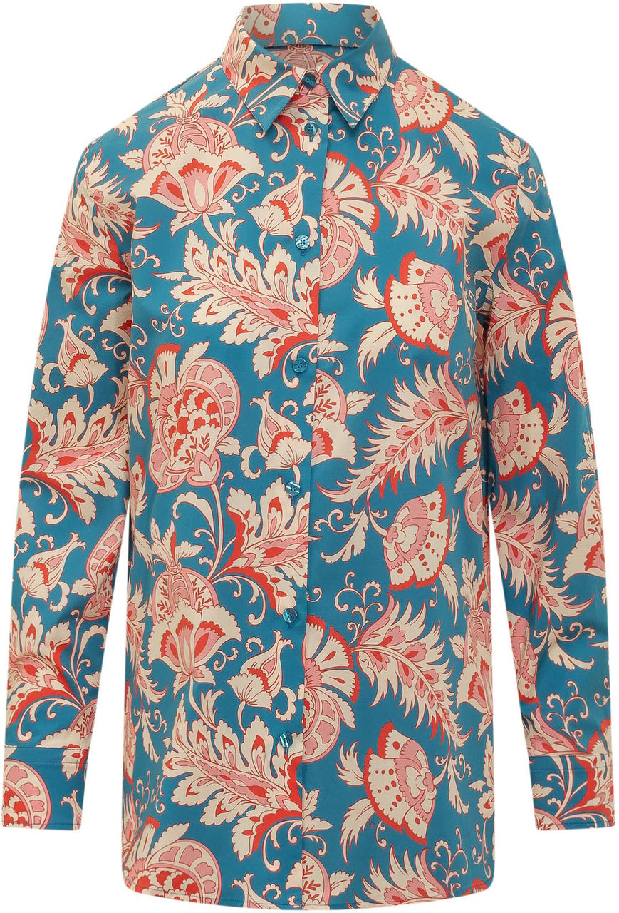 Etro Camicia con Colletto e Stampa Floreale Cyaan