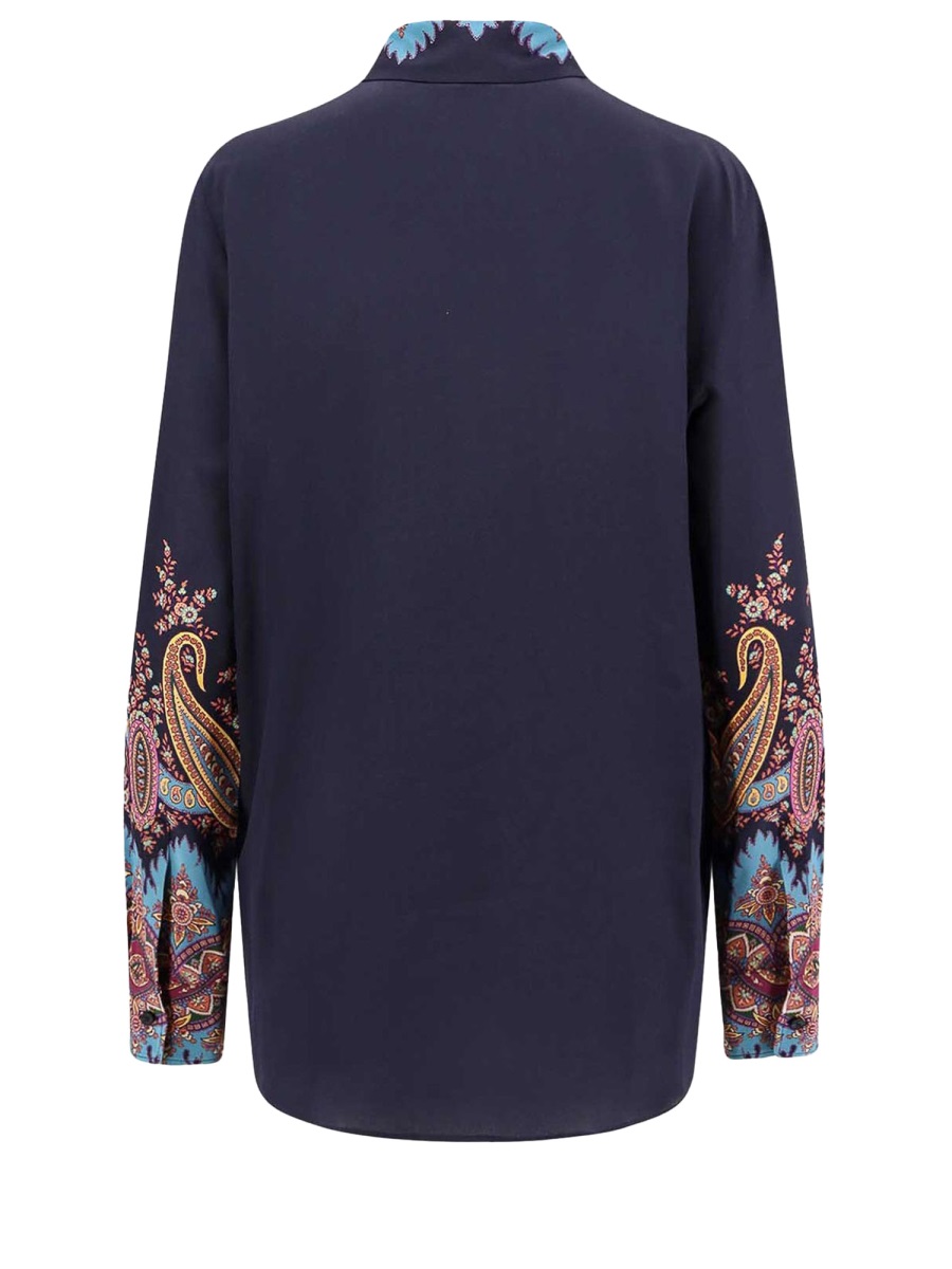 Etro Navy Blue Paisley Silk Blouse Zwart